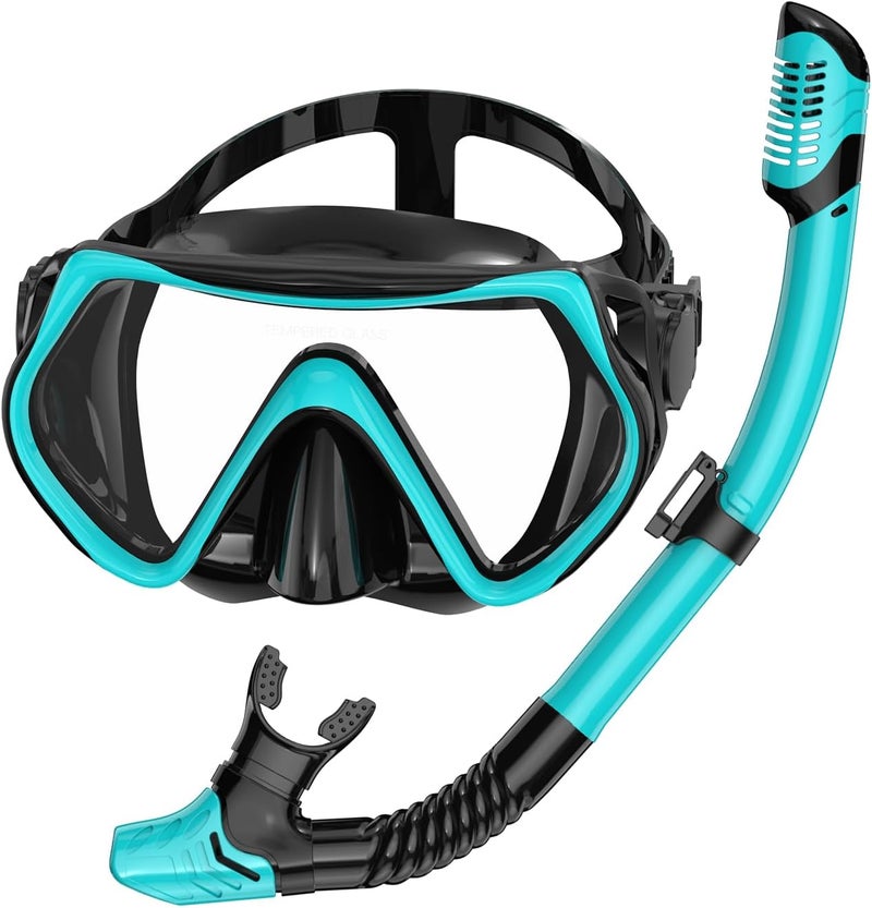 wutrye Snorkeling Gear for Adults, Dry-Top Snorkel Set Scuba Diving mask, Snorkel Mask, Panoramic Anti-Leak Anti-Fog Tempered Glass Lens, Swimming Training Snorkeling Packages - Image 1